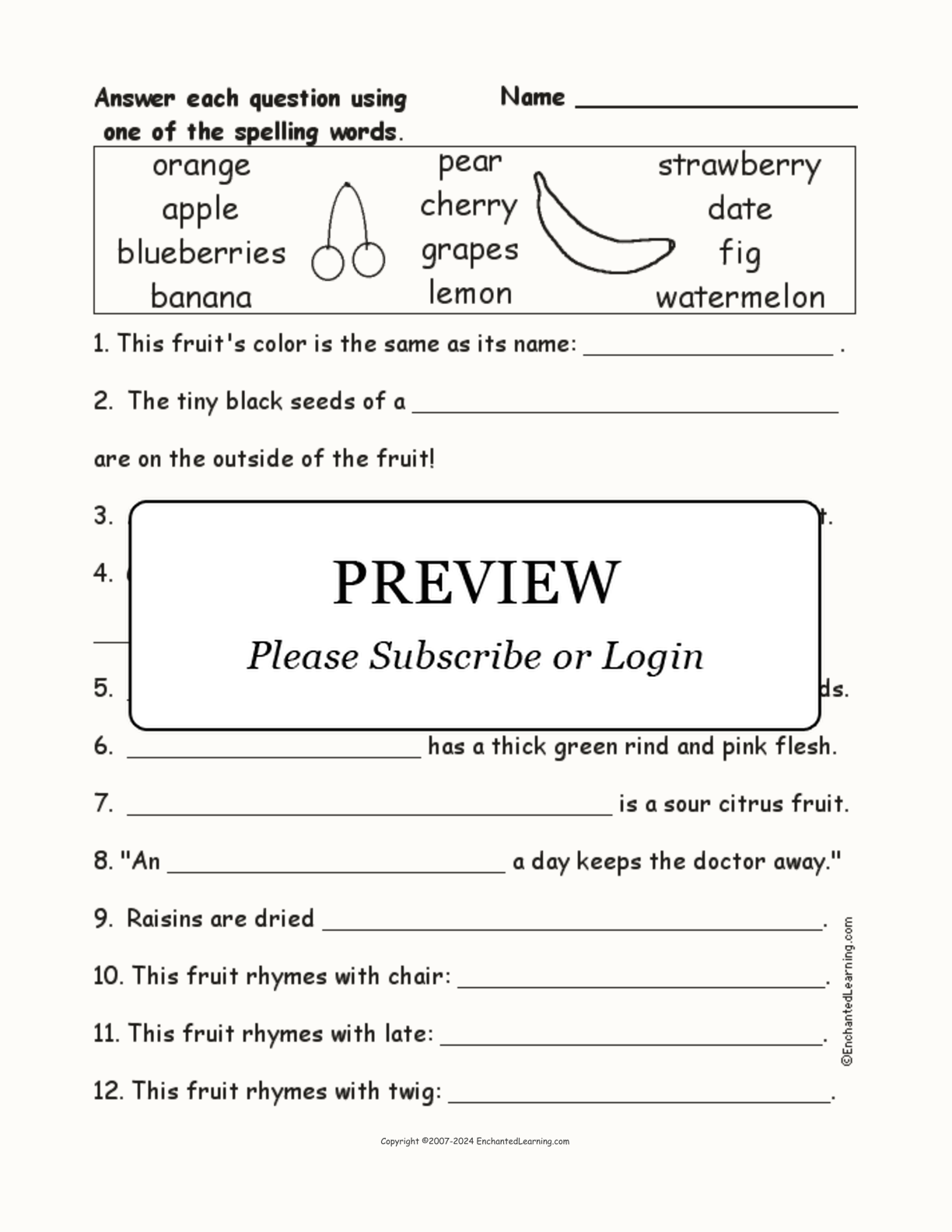 Fruit Spelling Word Questions interactive worksheet page 1