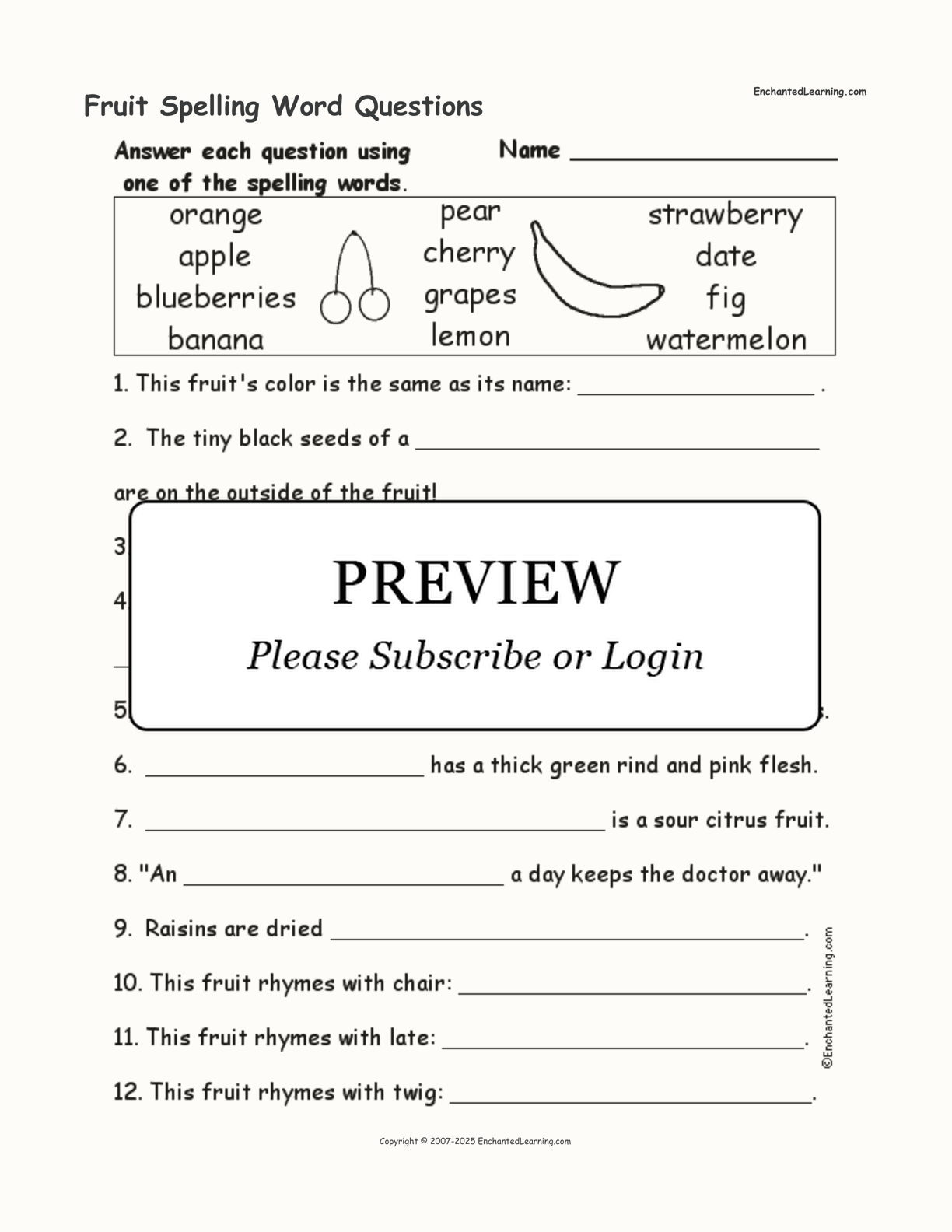 Fruit Spelling Word Questions interactive worksheet page 1