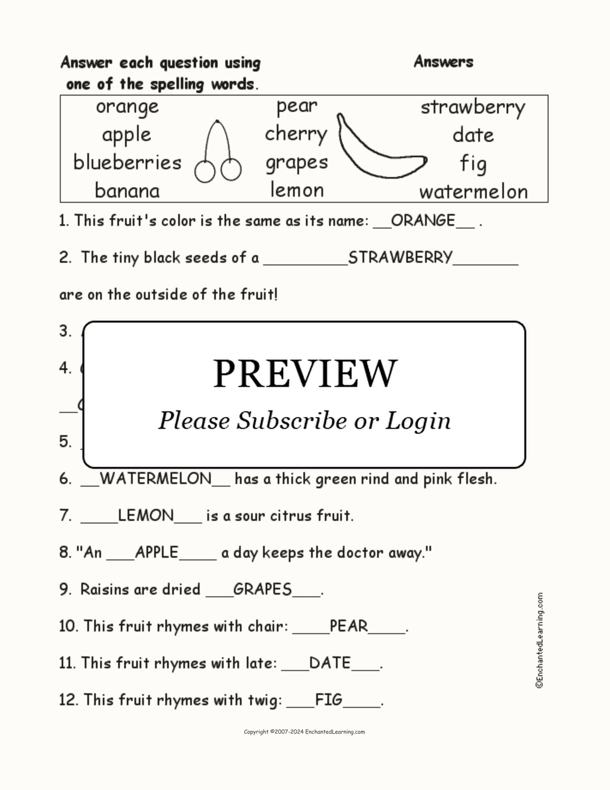 Fruit Spelling Word Questions interactive worksheet page 2