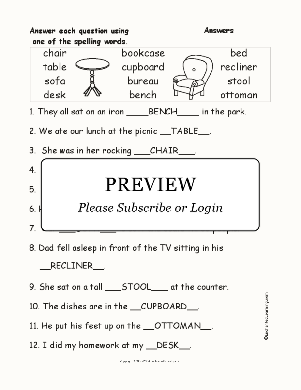 Furniture Spelling Word Questions interactive worksheet page 2