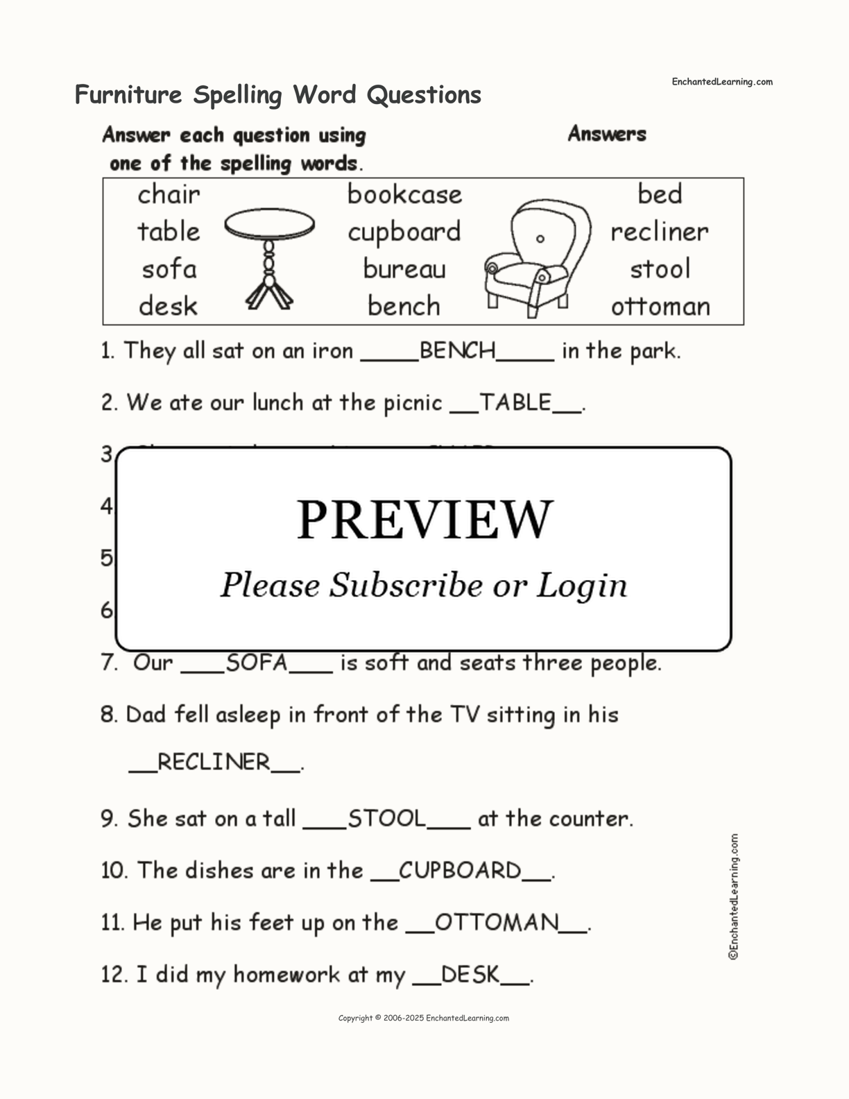 Furniture Spelling Word Questions interactive worksheet page 2