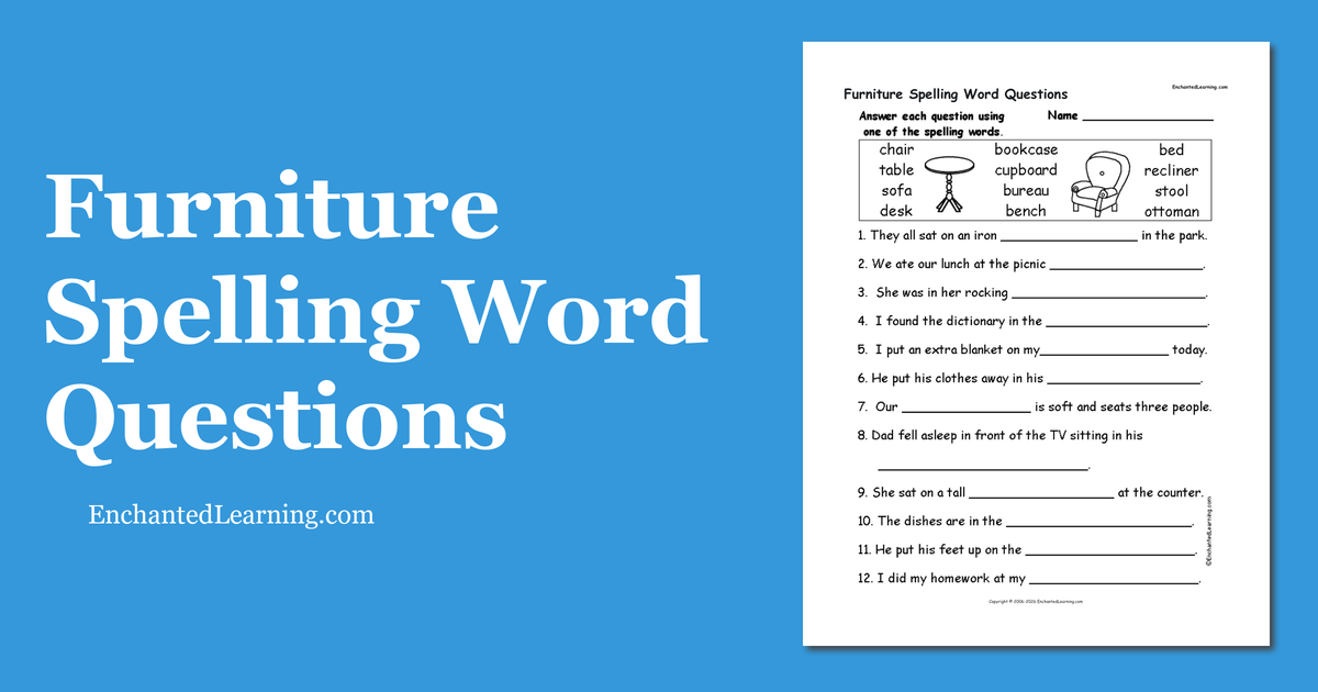 Furniture Spelling Word Questions Enchanted Learning