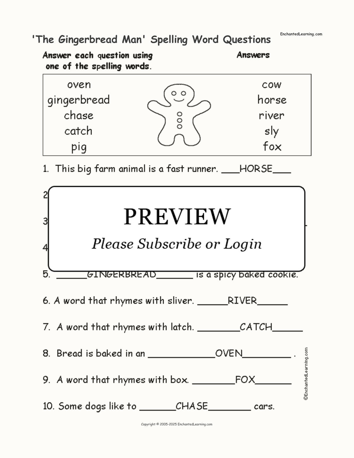 'The Gingerbread Man' Spelling Word Questions interactive worksheet page 2