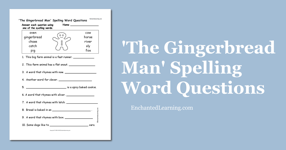 'The Gingerbread Man' Spelling Word Questions Enchanted Learning