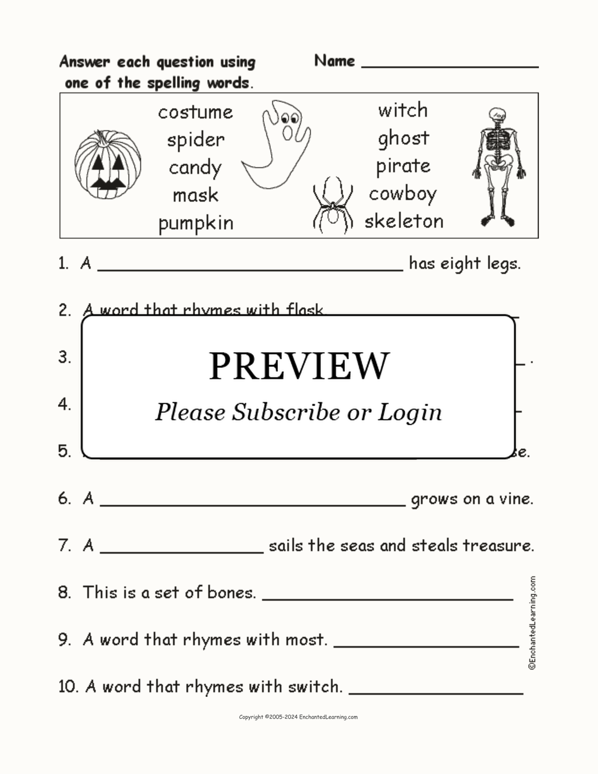 Halloween Spelling Word Questions interactive worksheet page 1