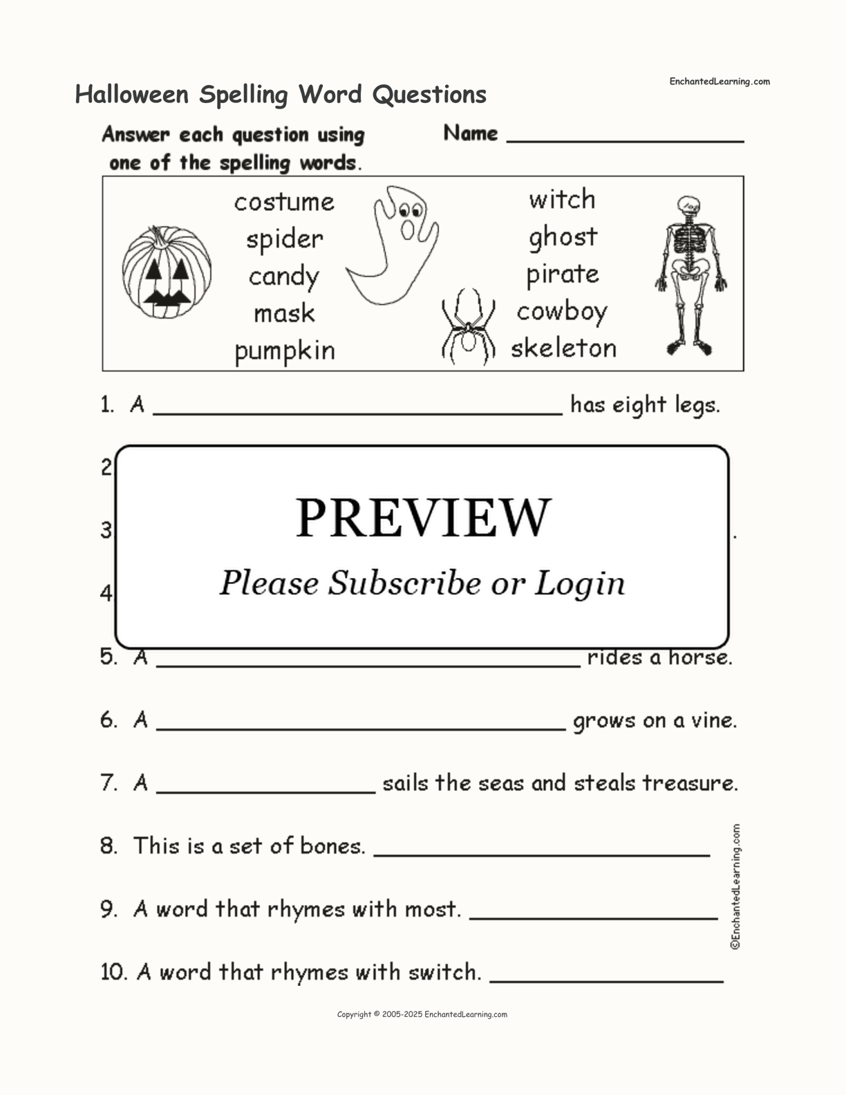 Halloween Spelling Word Questions interactive worksheet page 1