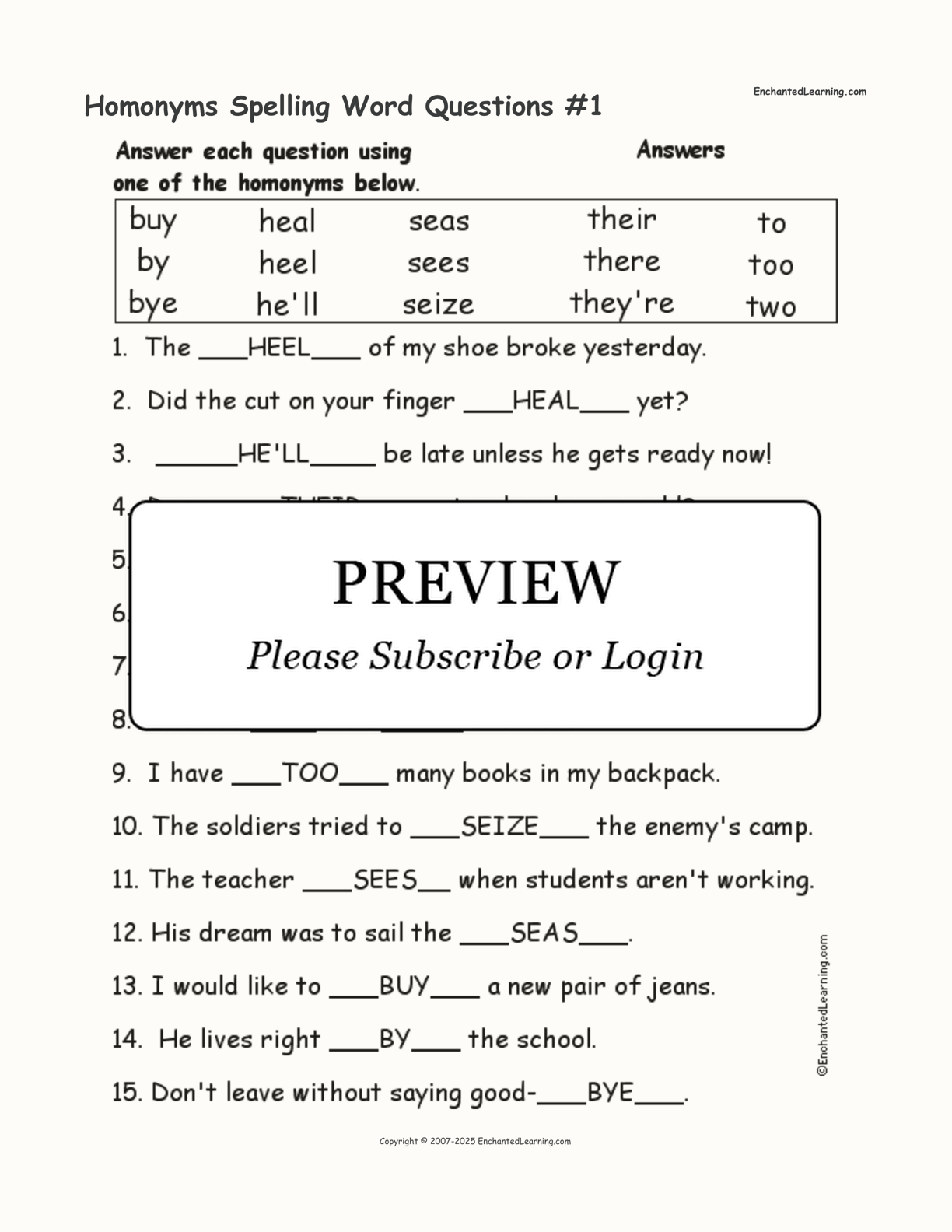 Homonyms Spelling Word Questions #1 interactive worksheet page 2