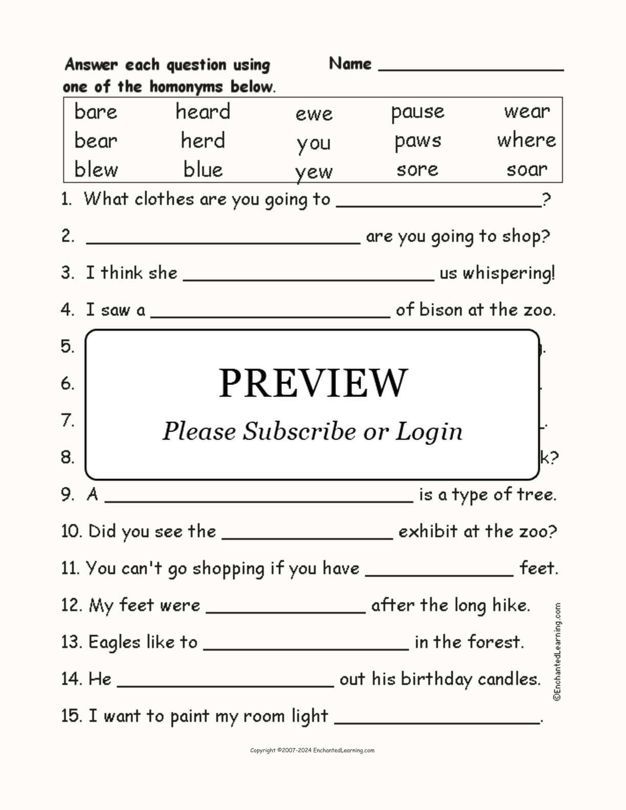 Homonyms Spelling Word Questions #10 interactive worksheet page 1