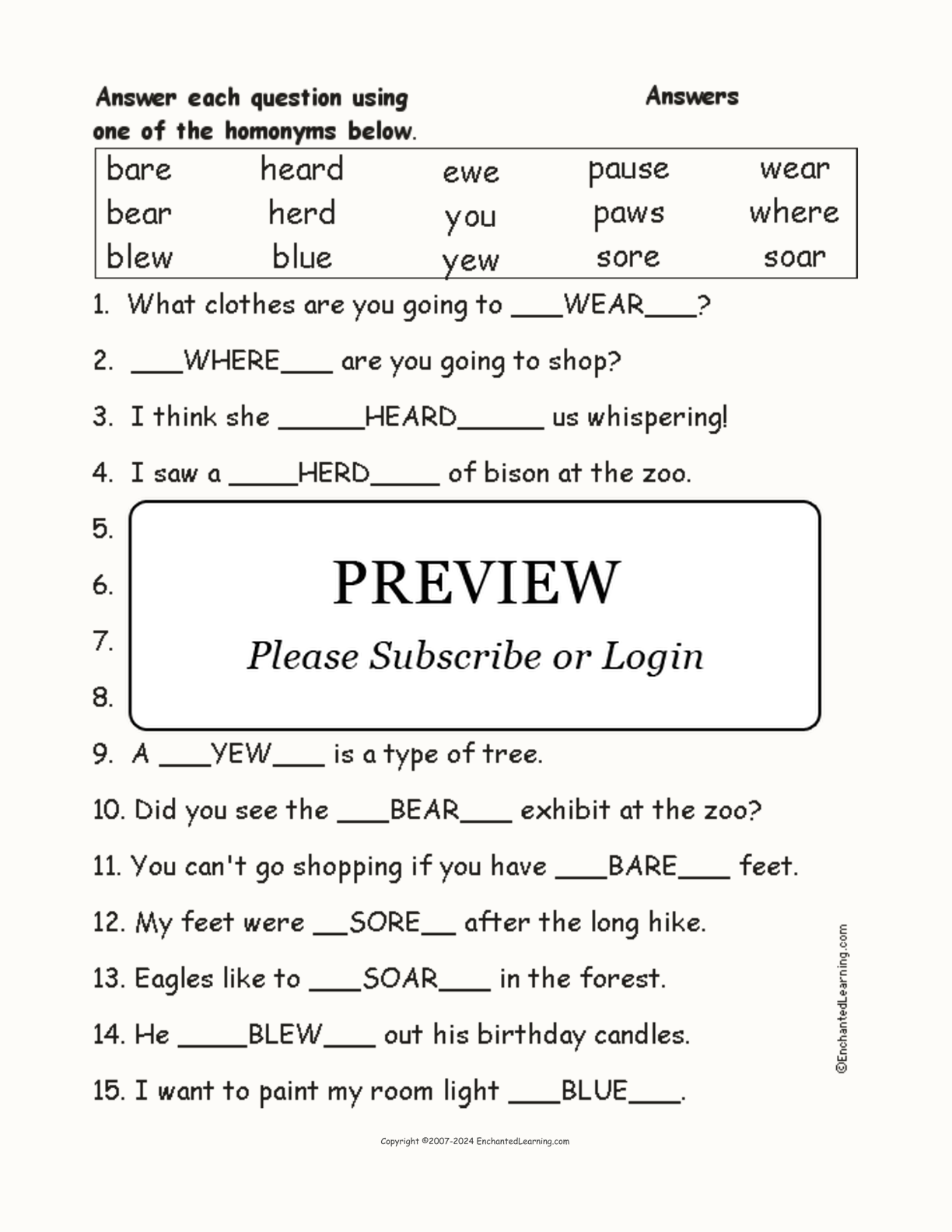 Homonyms Spelling Word Questions #10 interactive worksheet page 2