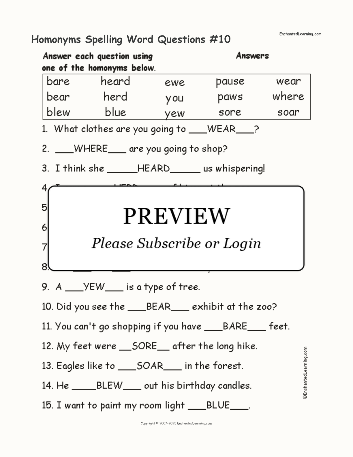 Homonyms Spelling Word Questions #10 interactive worksheet page 2