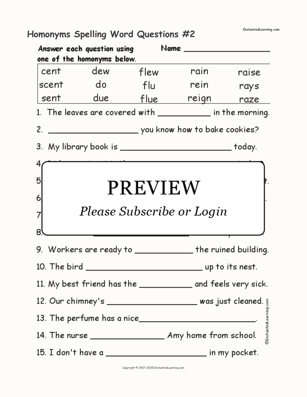 Homonyms Spelling Word Questions #2 interactive worksheet page 1