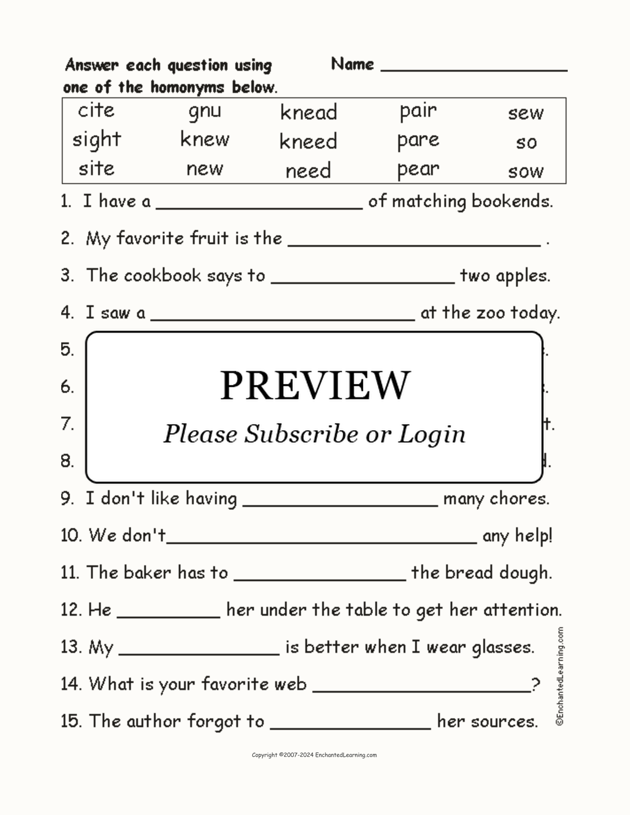 Homonyms Spelling Word Questions #3 interactive worksheet page 1