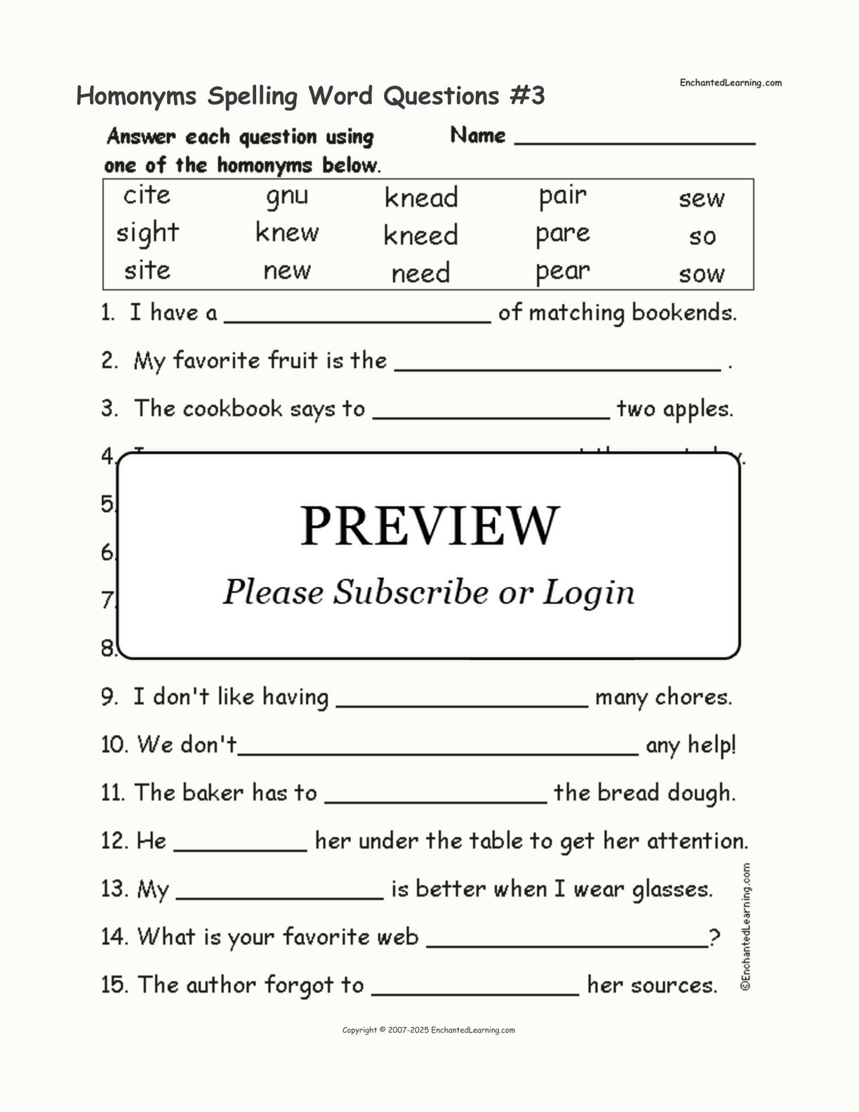 Homonyms Spelling Word Questions #3 interactive worksheet page 1