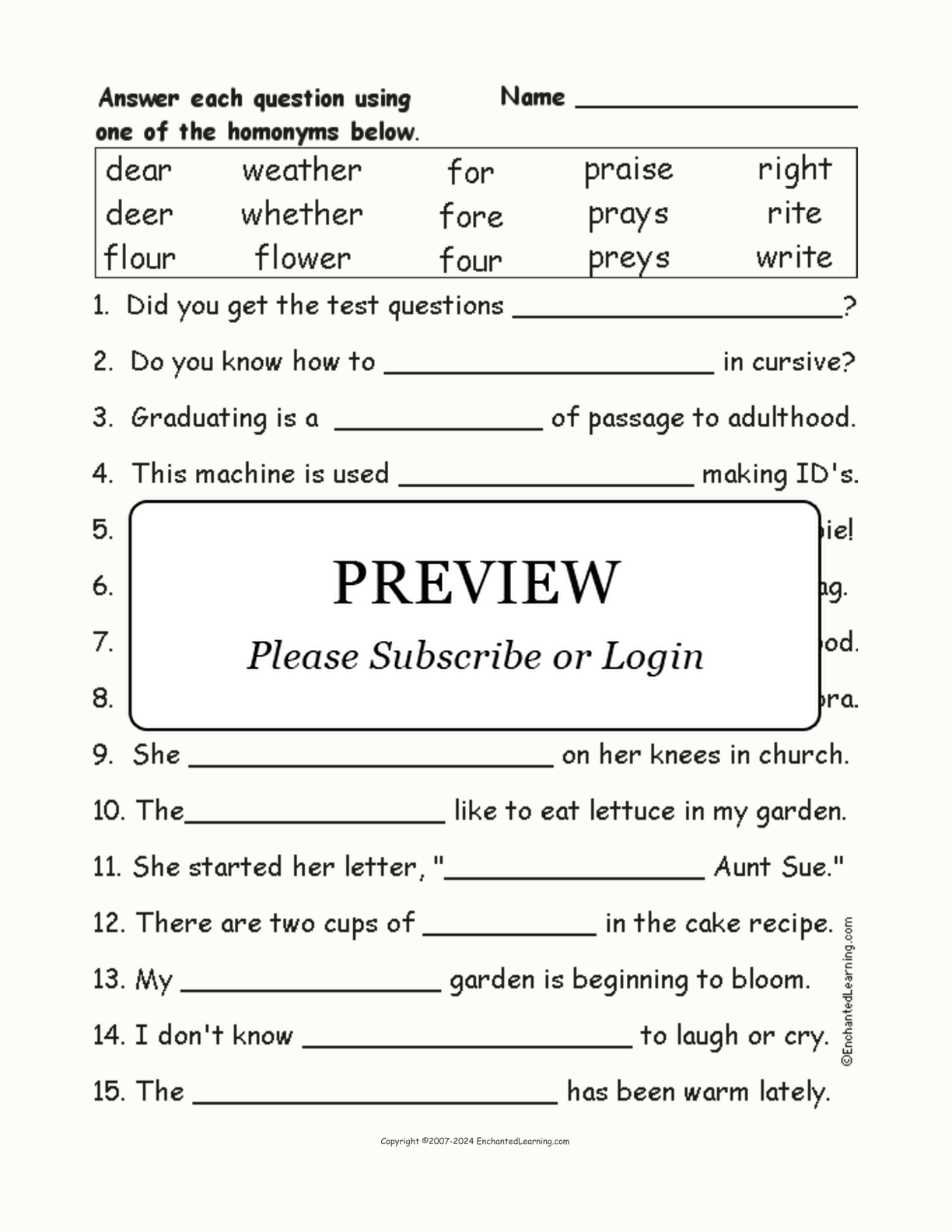 Homonyms Spelling Word Questions #4 interactive worksheet page 1
