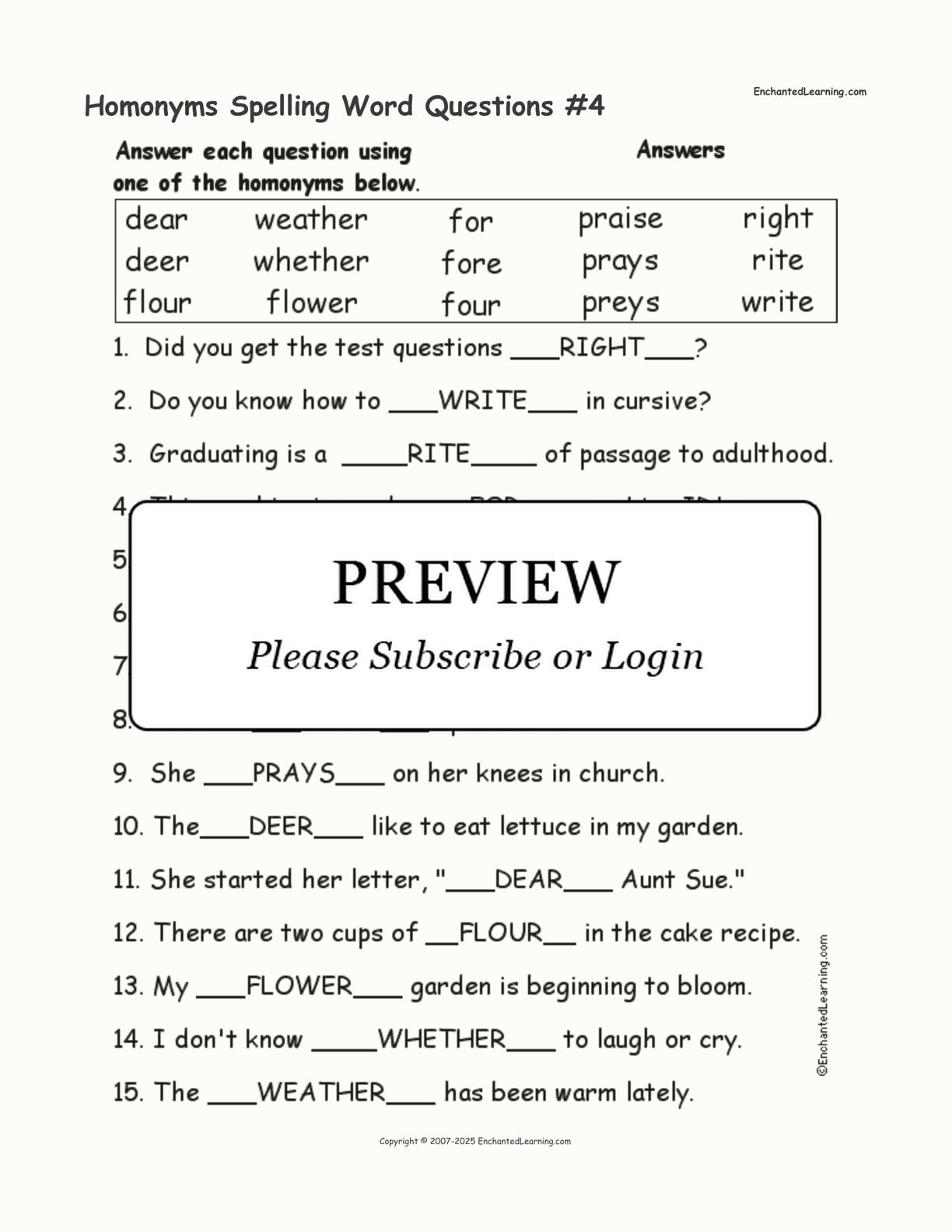 Homonyms Spelling Word Questions #4 interactive worksheet page 2