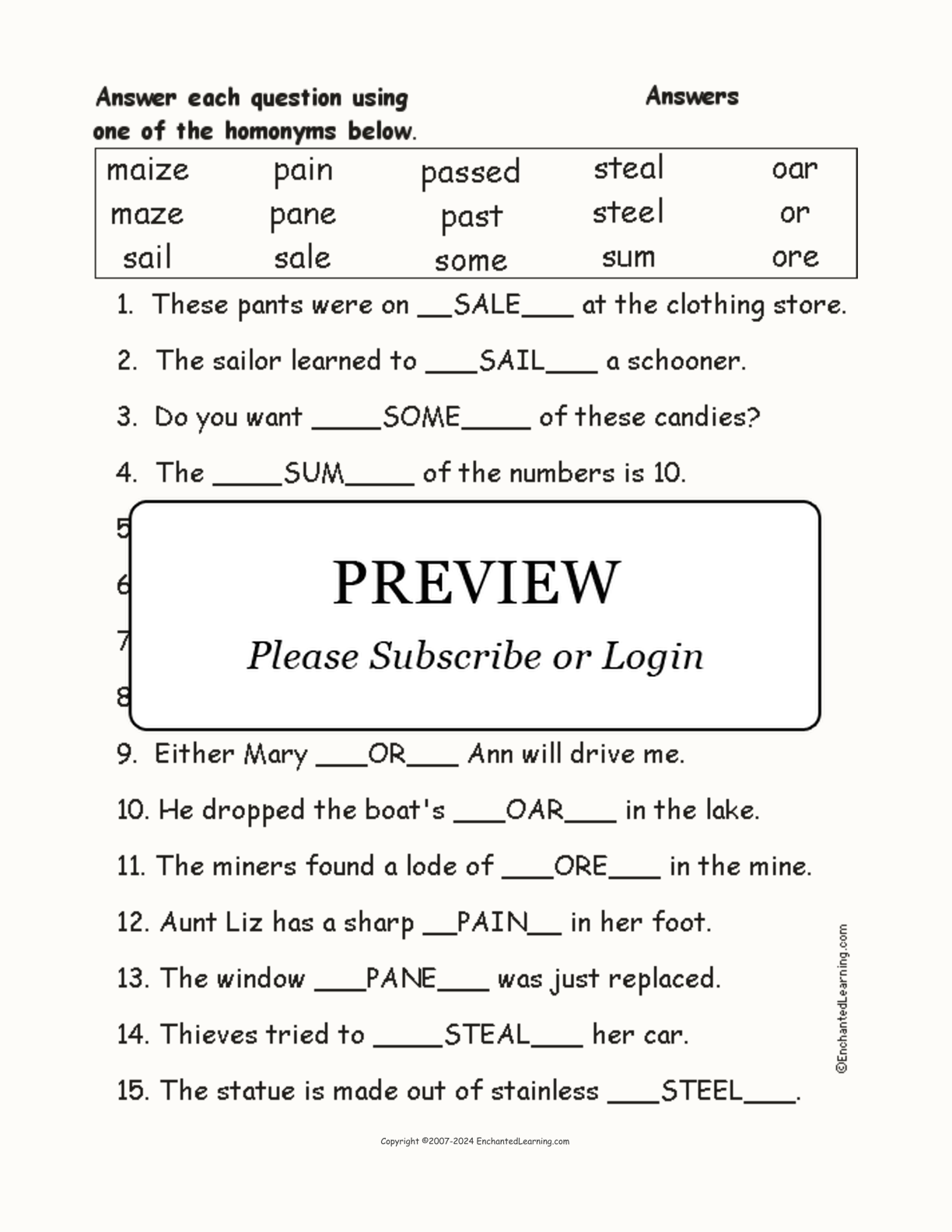 Homonyms Spelling Word Questions #5 interactive worksheet page 2