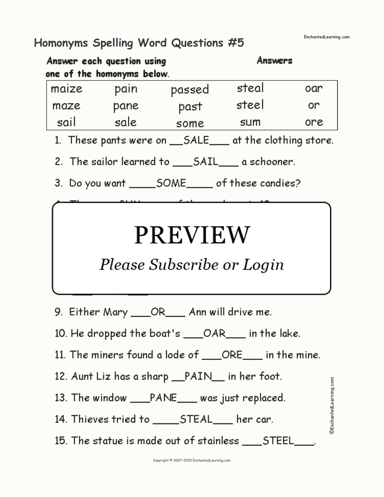 Homonyms Spelling Word Questions #5 interactive worksheet page 2