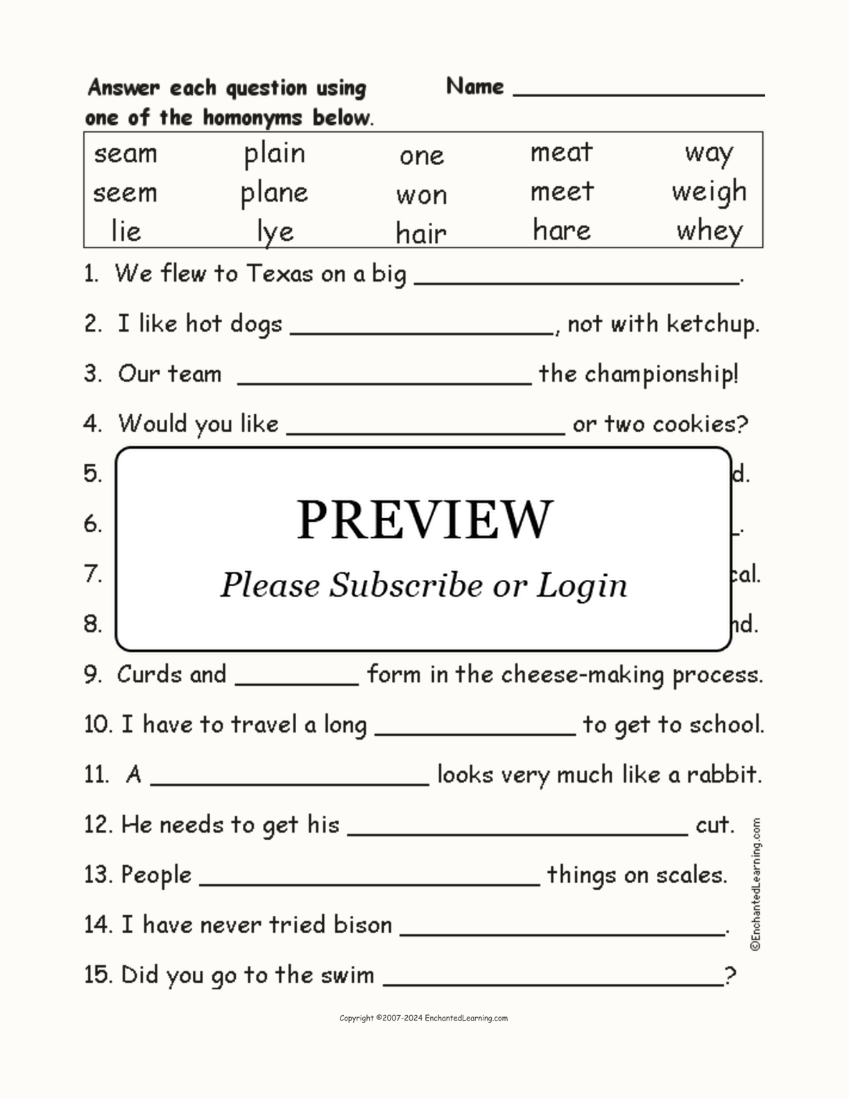 Homonyms Spelling Word Questions #6 interactive worksheet page 1
