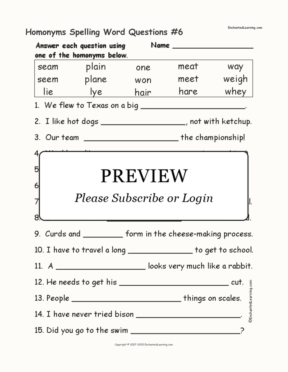 Homonyms Spelling Word Questions #6 interactive worksheet page 1