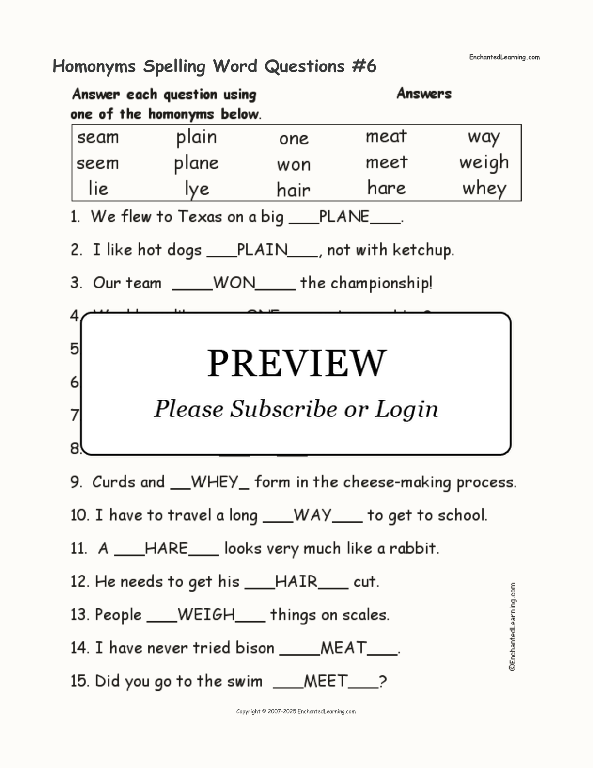 Homonyms Spelling Word Questions #6 interactive worksheet page 2