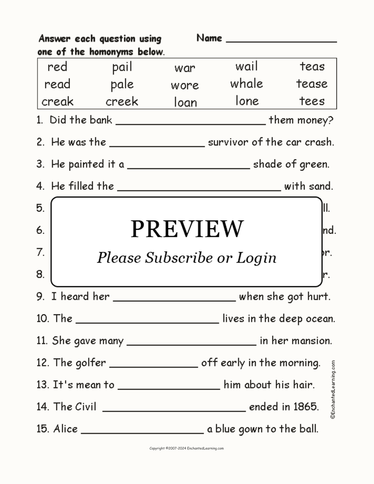 Homonyms Spelling Word Questions #7 interactive worksheet page 1
