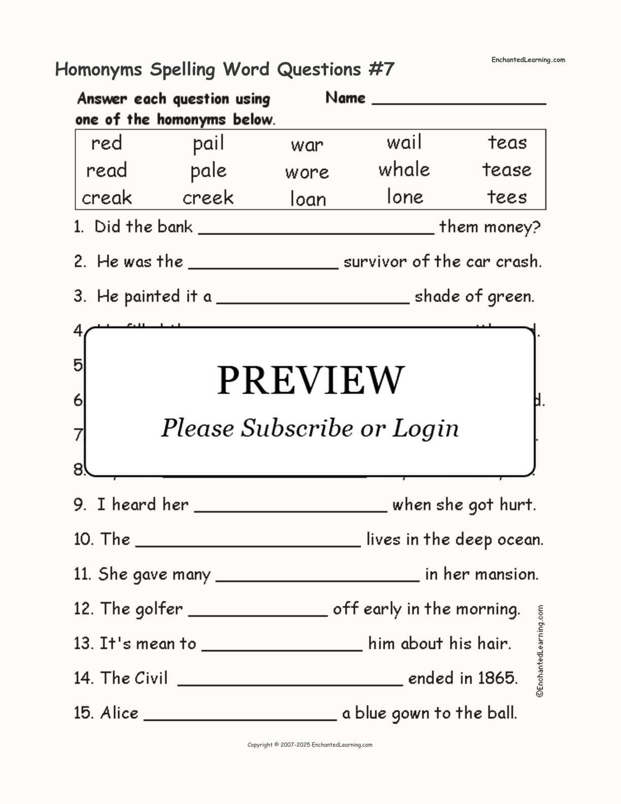 Homonyms Spelling Word Questions #7 interactive worksheet page 1