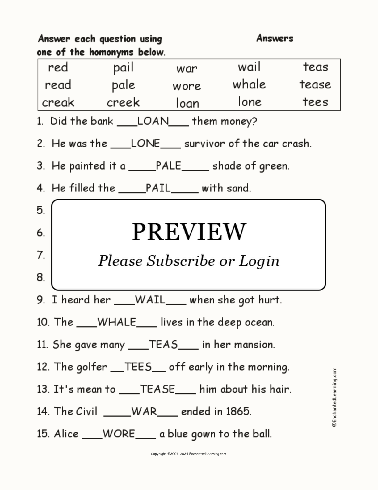 Homonyms Spelling Word Questions #7 interactive worksheet page 2