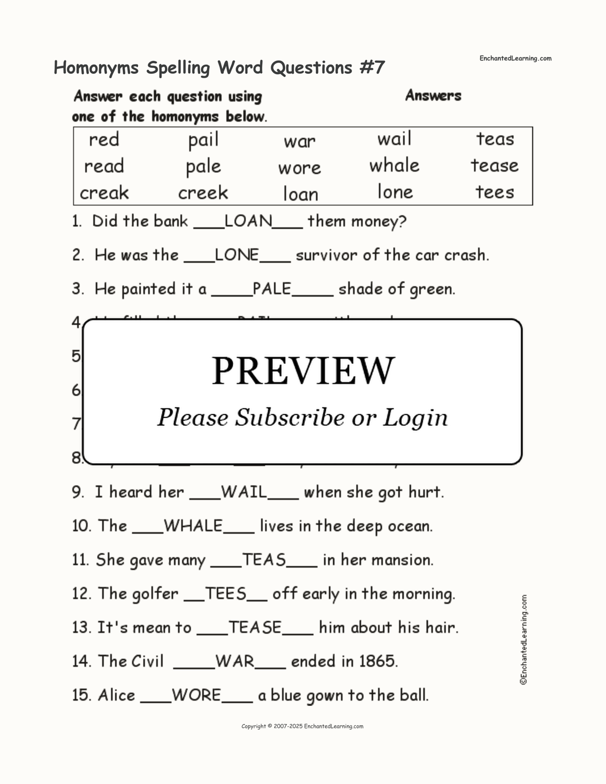 Homonyms Spelling Word Questions #7 interactive worksheet page 2