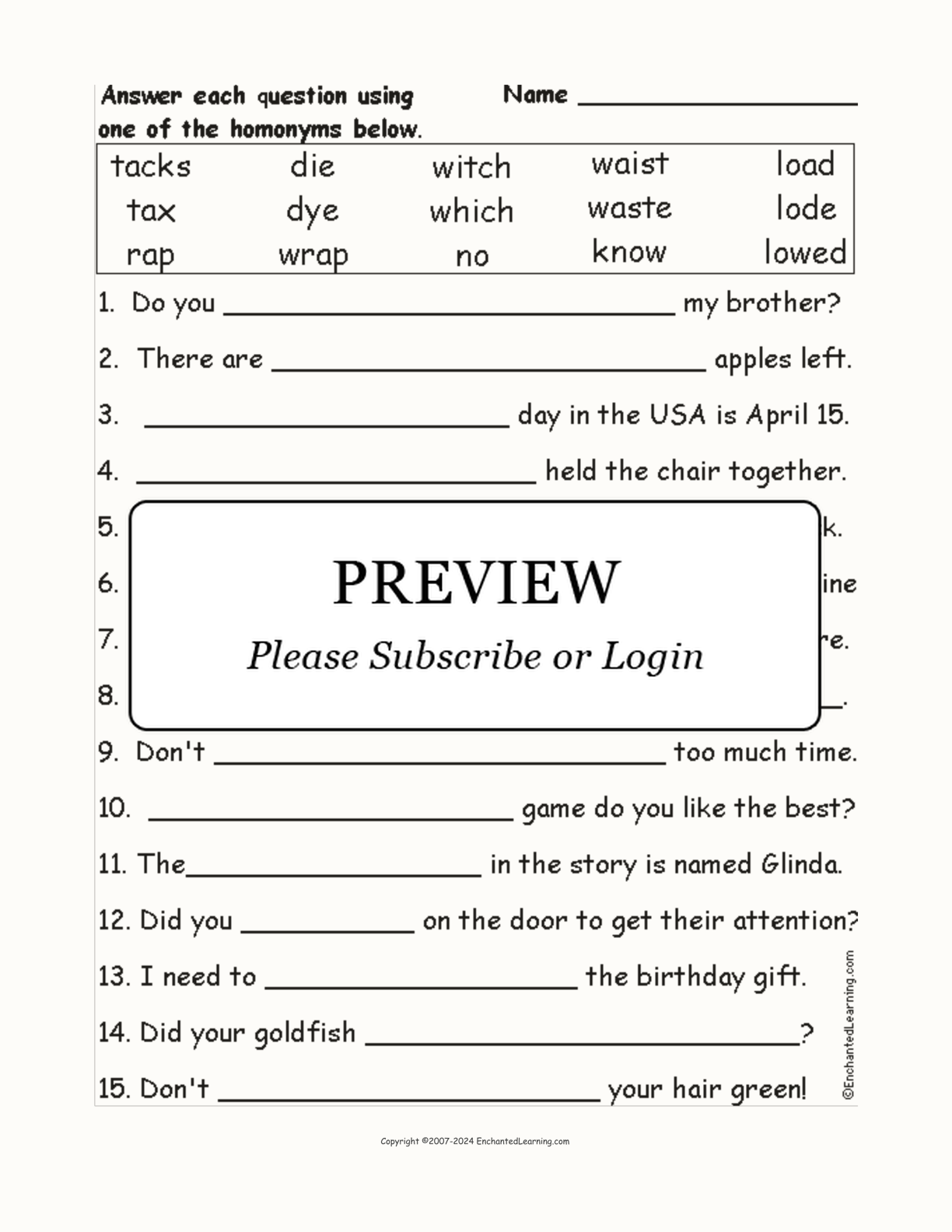 Homonyms Spelling Word Questions #8 interactive worksheet page 1