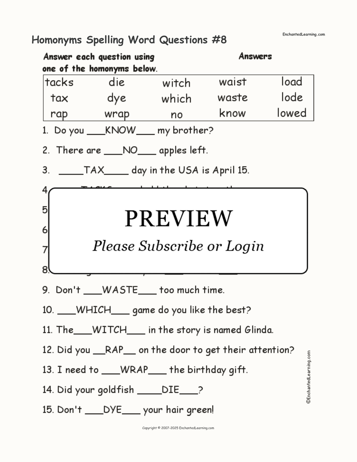 Homonyms Spelling Word Questions #8 interactive worksheet page 2