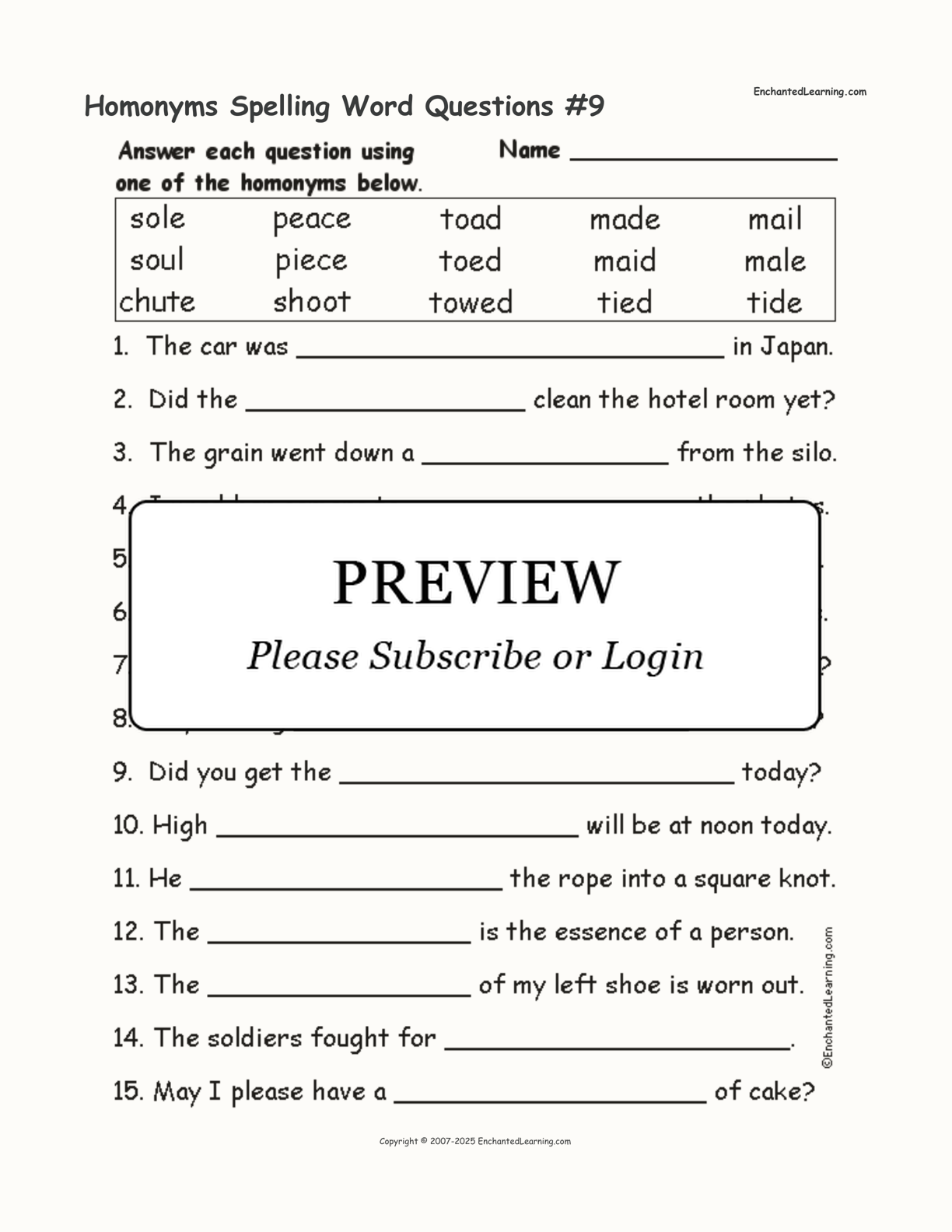 Homonyms Spelling Word Questions #9 interactive worksheet page 1