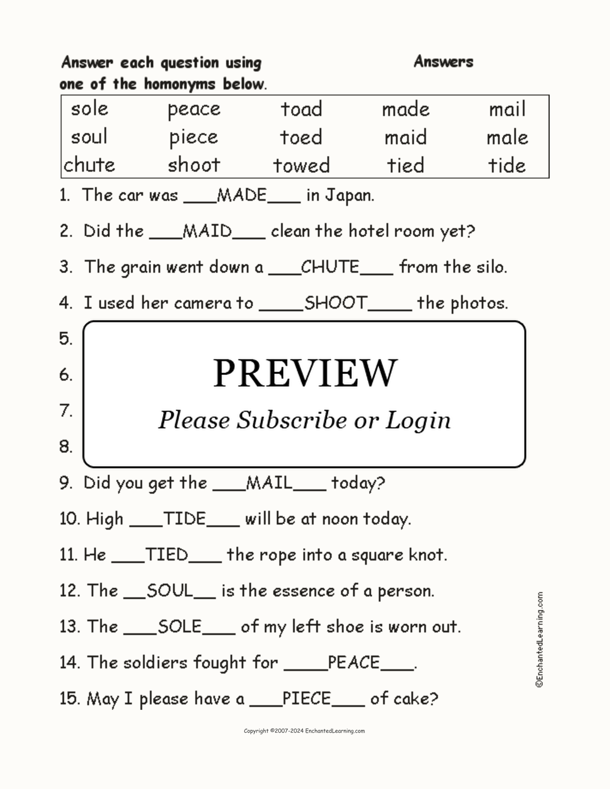 Homonyms Spelling Word Questions #9 interactive worksheet page 2