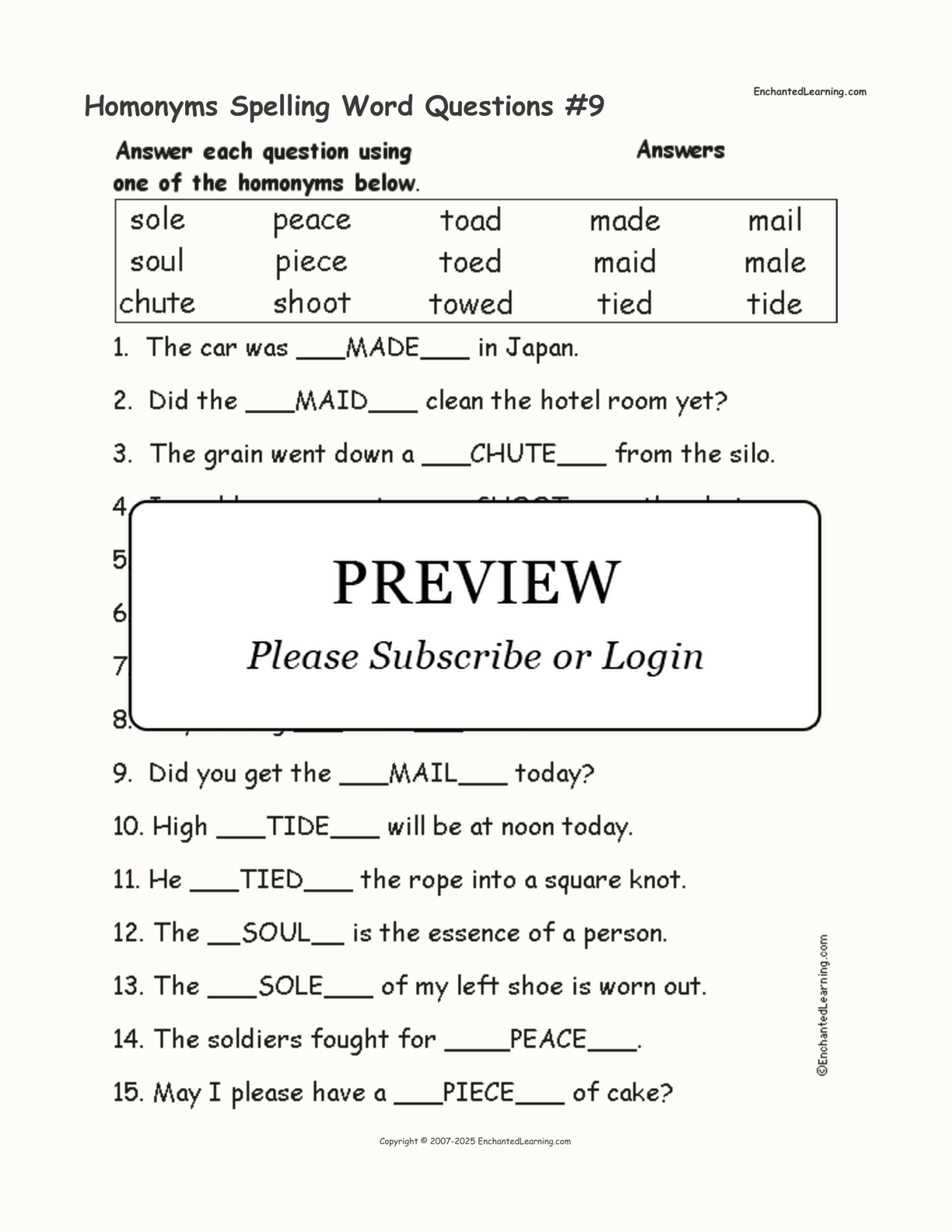 Homonyms Spelling Word Questions #9 interactive worksheet page 2