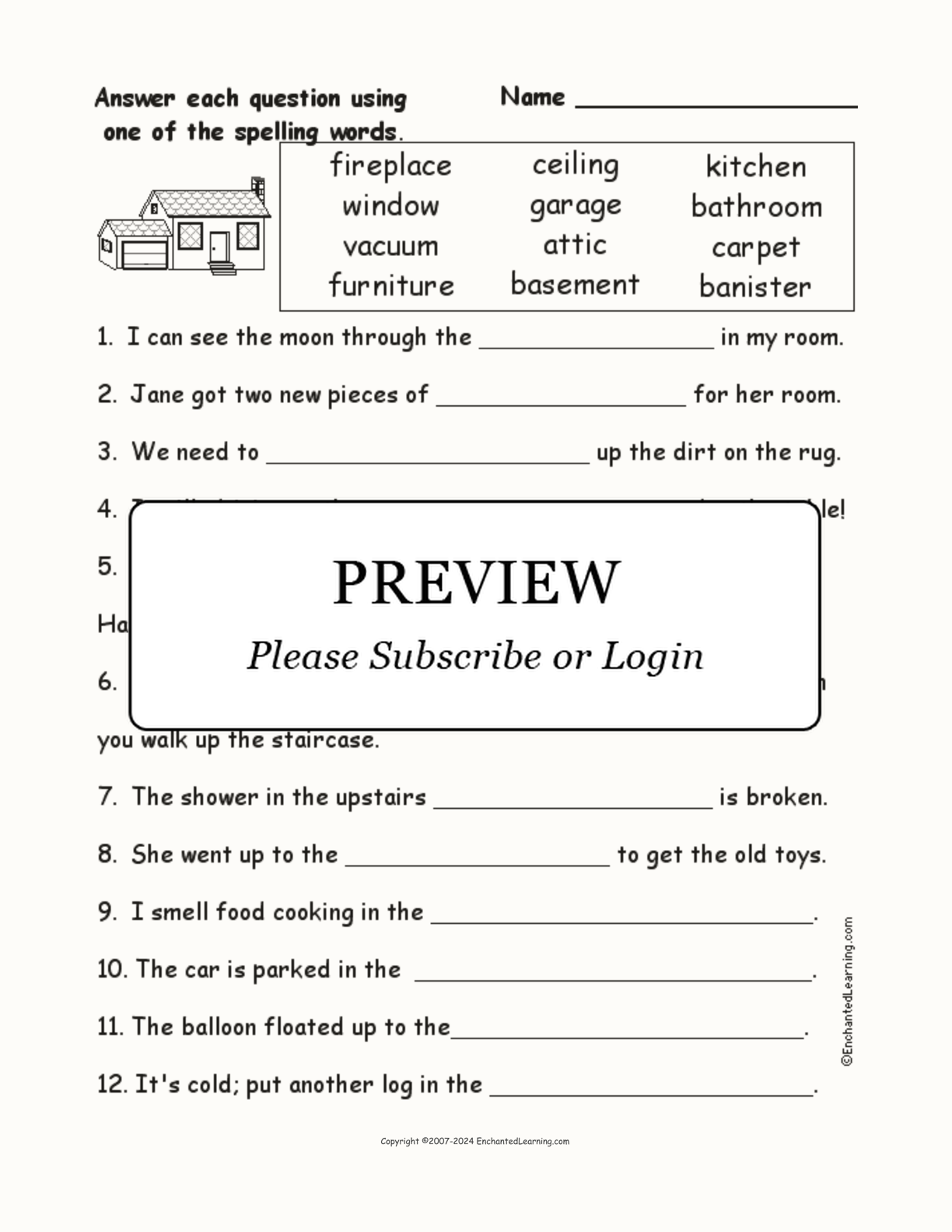 House Spelling Word Questions interactive worksheet page 1