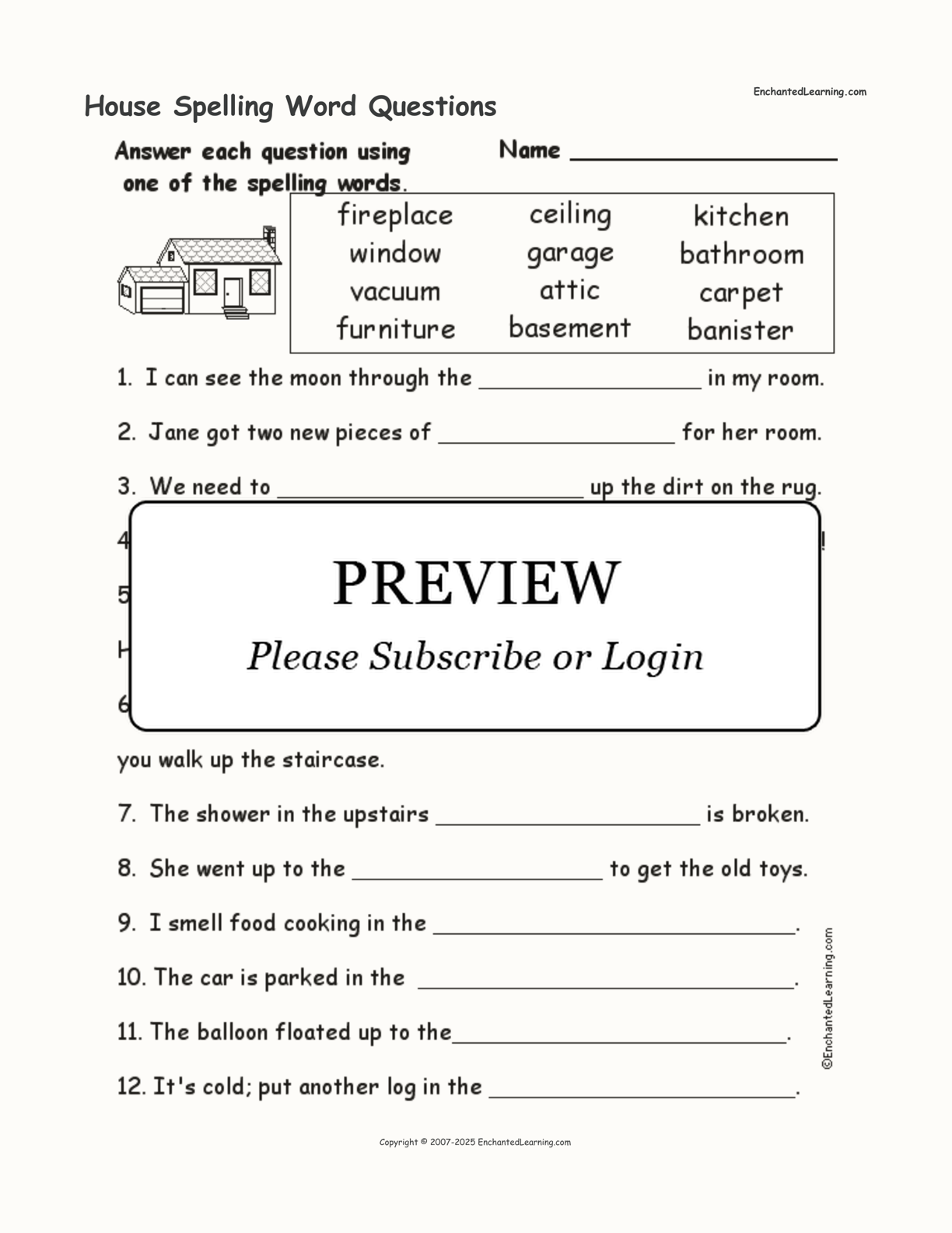 House Spelling Word Questions interactive worksheet page 1