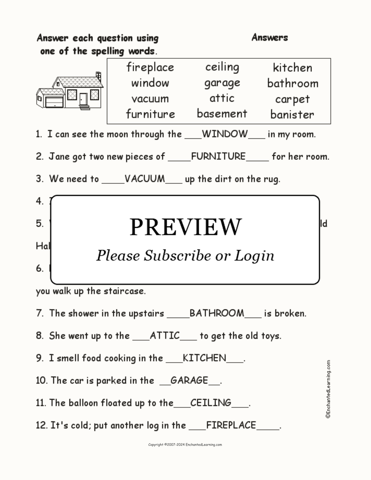 House Spelling Word Questions interactive worksheet page 2