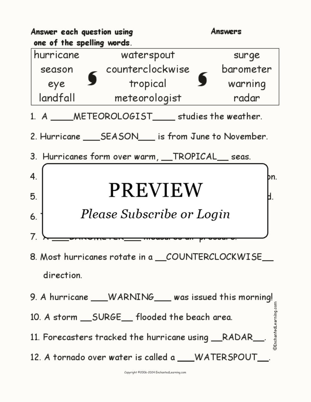 Hurricane Spelling Word Questions interactive worksheet page 2