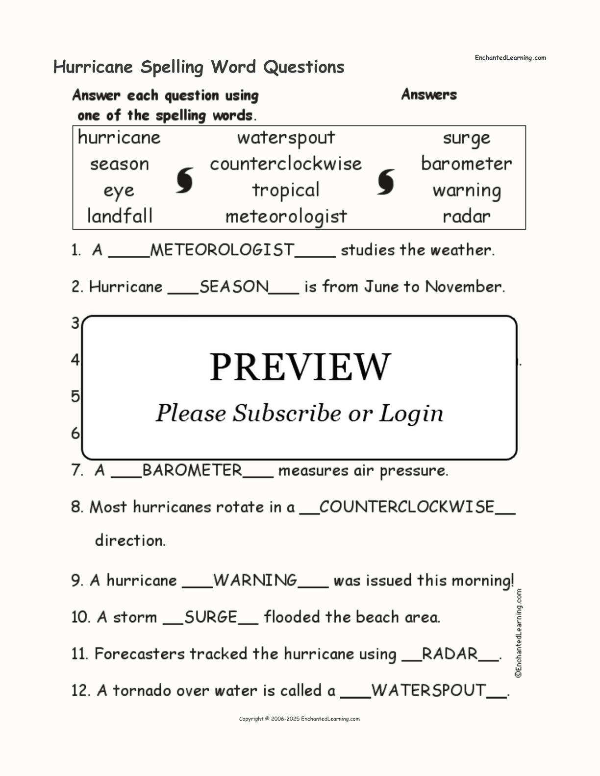 Hurricane Spelling Word Questions interactive worksheet page 2