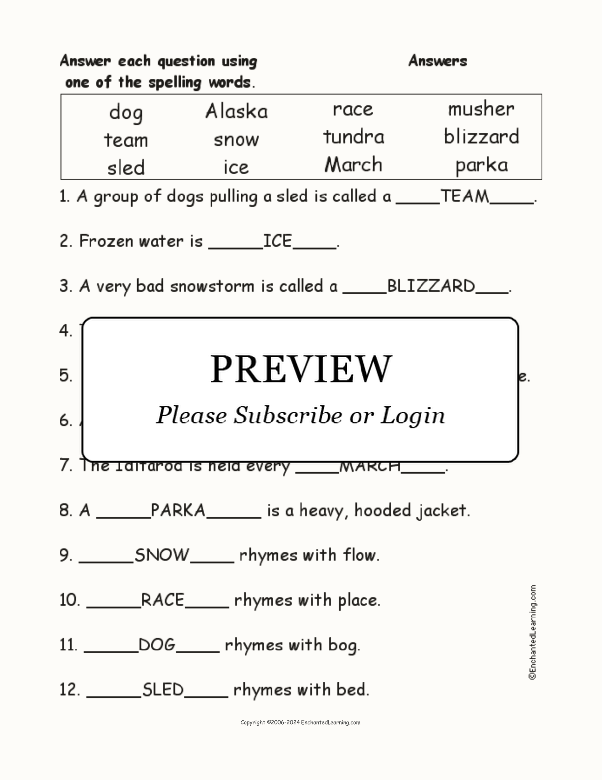Iditarod Dog Sled Race: Spelling Questions interactive worksheet page 2