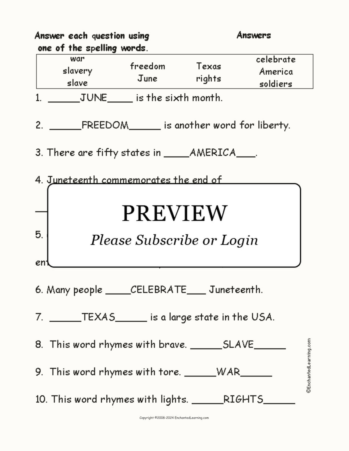 Juneteenth Spelling Word Questions interactive worksheet page 2