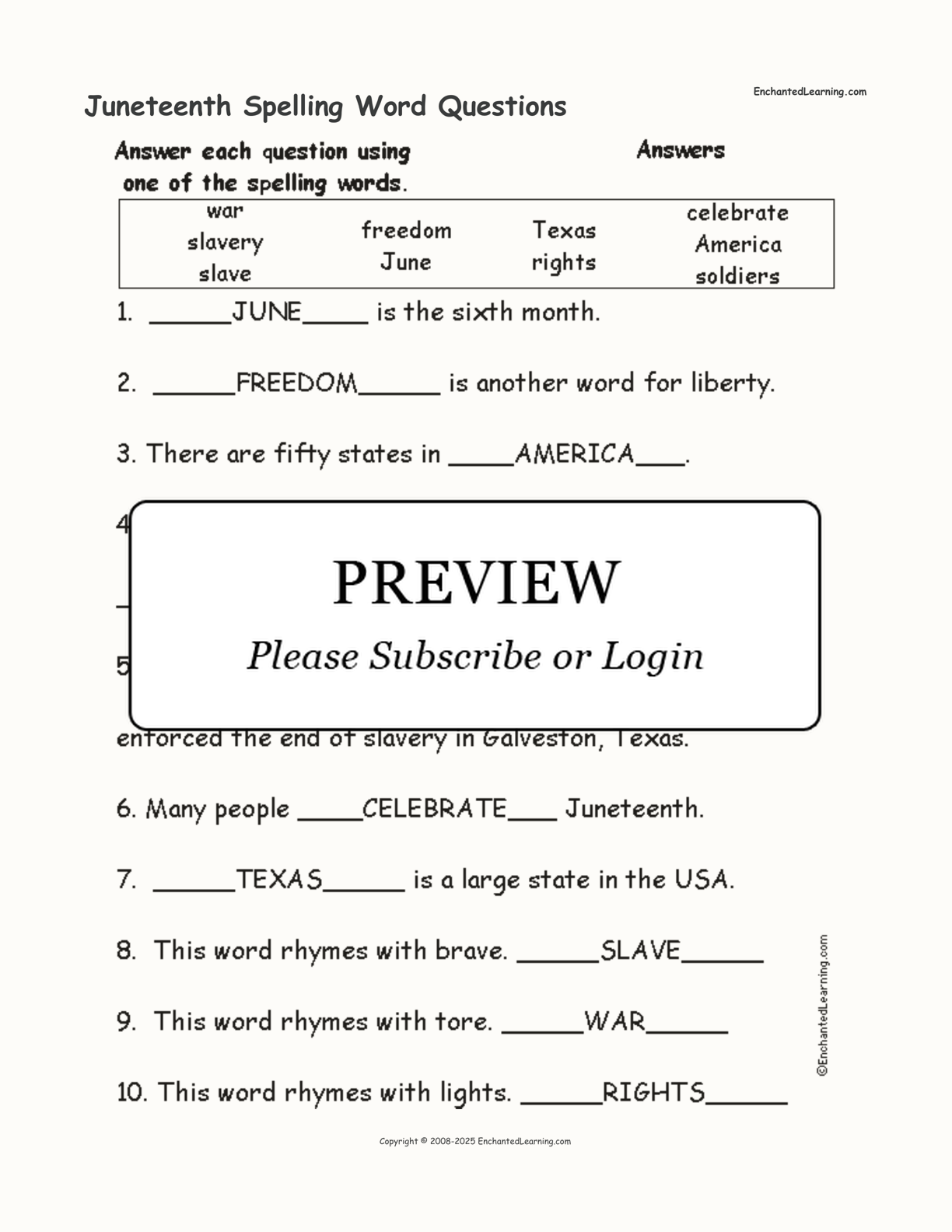 Juneteenth Spelling Word Questions interactive worksheet page 2