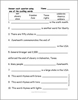 Juneteenth Spelling Word Questions