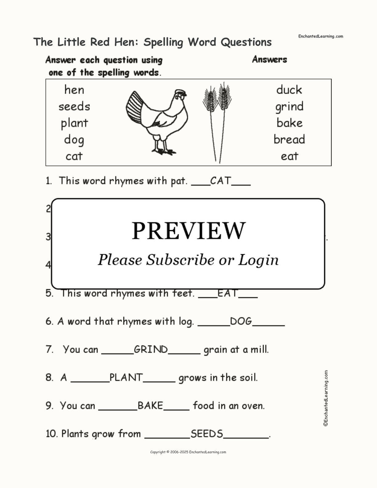 The Little Red Hen: Spelling Word Questions interactive worksheet page 2