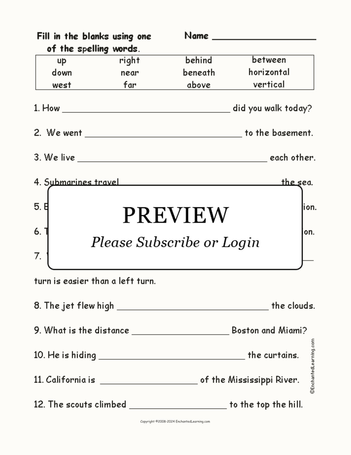 Location: Spelling Word Questions interactive worksheet page 1