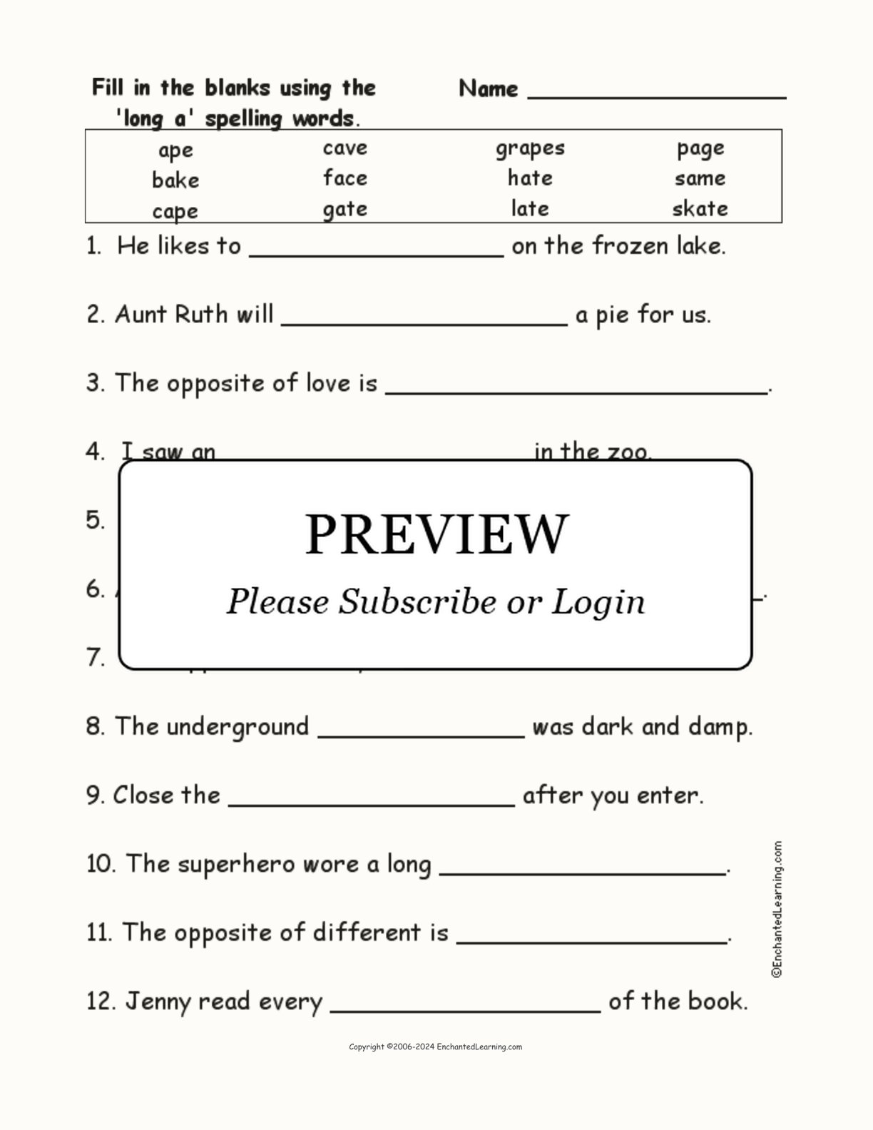 Long A: Spelling Word Questions interactive worksheet page 1