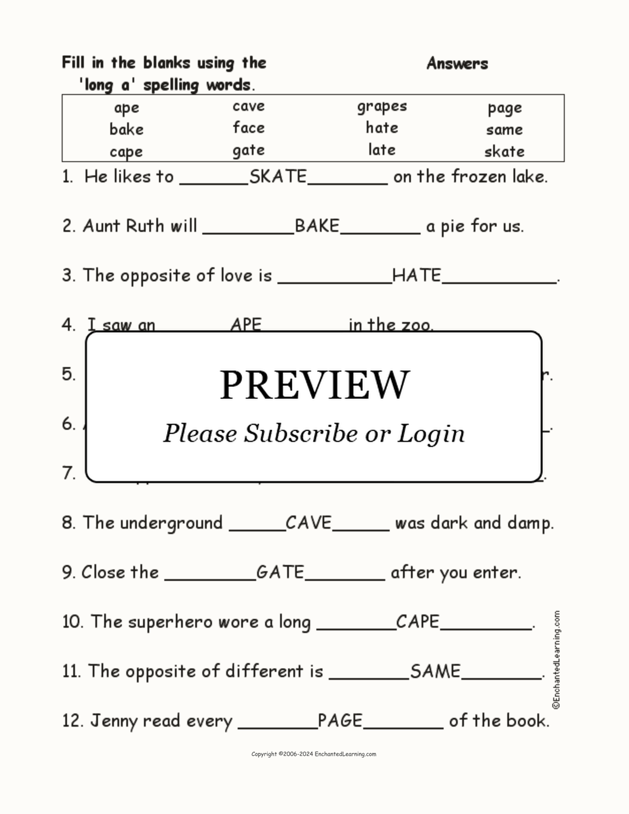 Long A: Spelling Word Questions interactive worksheet page 2