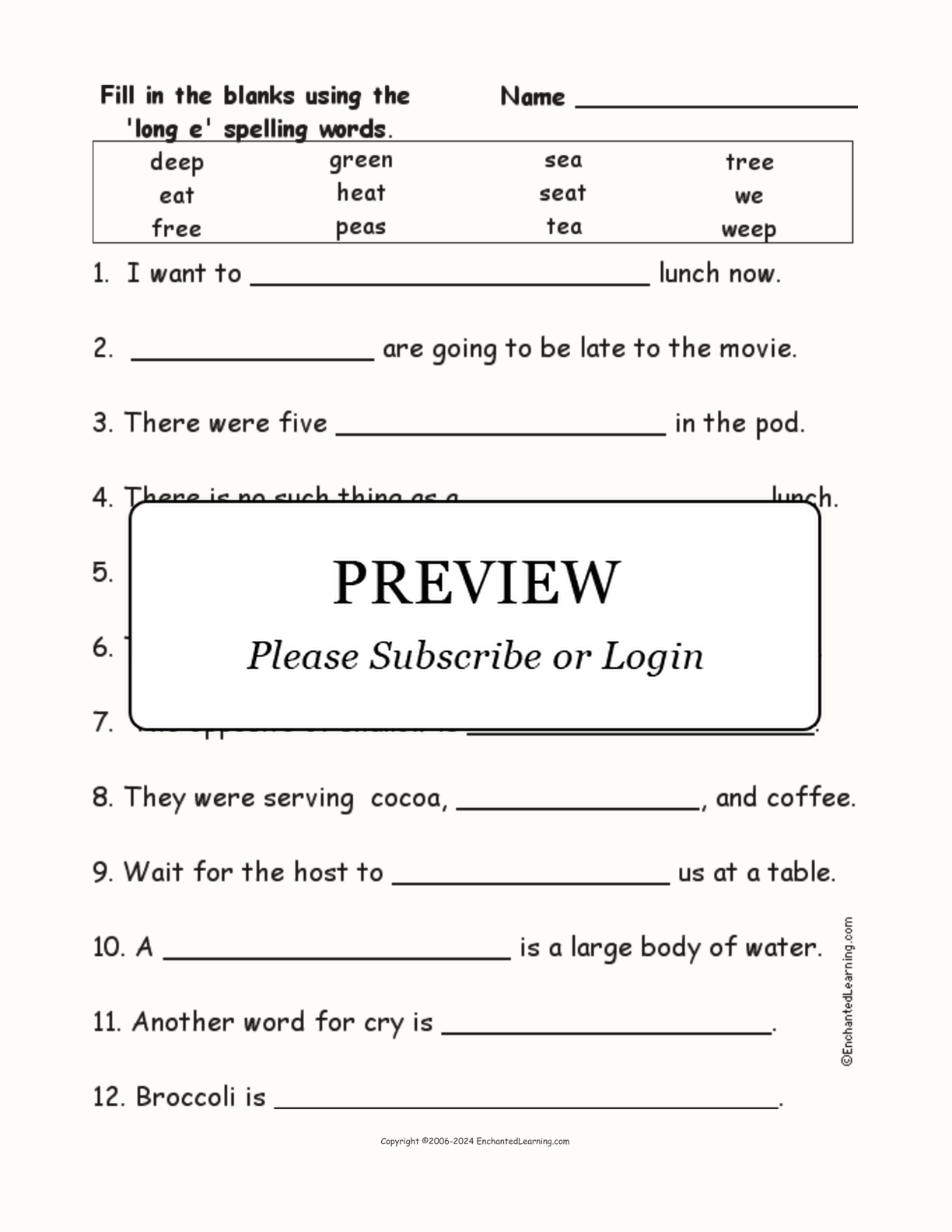 Long E: Spelling Word Questions interactive worksheet page 1
