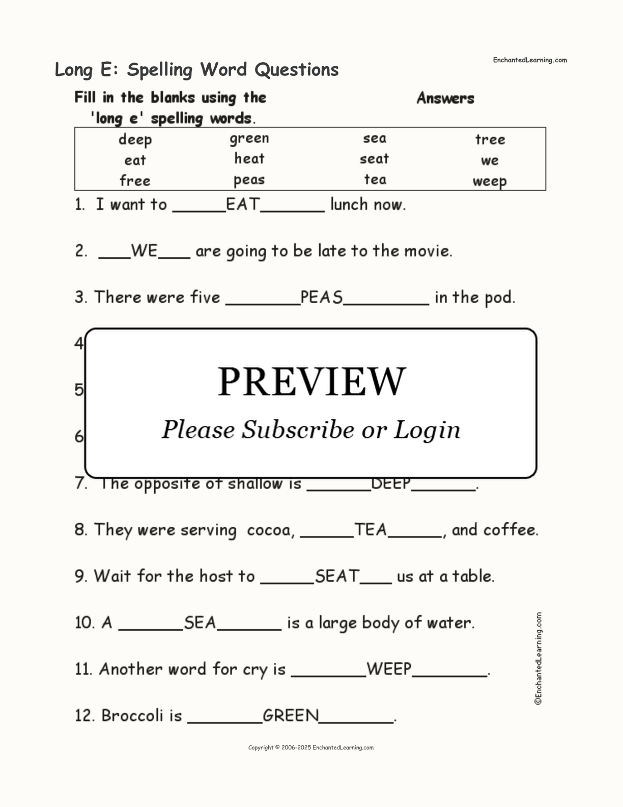 Long E: Spelling Word Questions interactive worksheet page 2