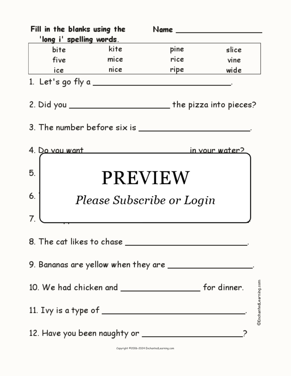 Long I: Spelling Word Questions interactive worksheet page 1