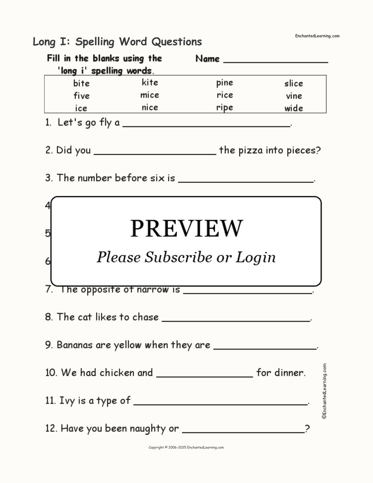 Long I: Spelling Word Questions interactive worksheet page 1